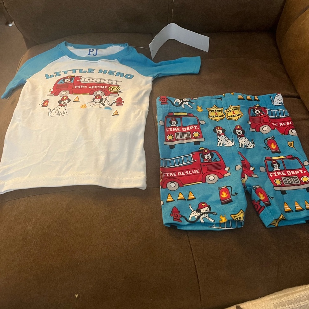 Nautilus Little Hero Fire Truck Pajama Set - Blue and White